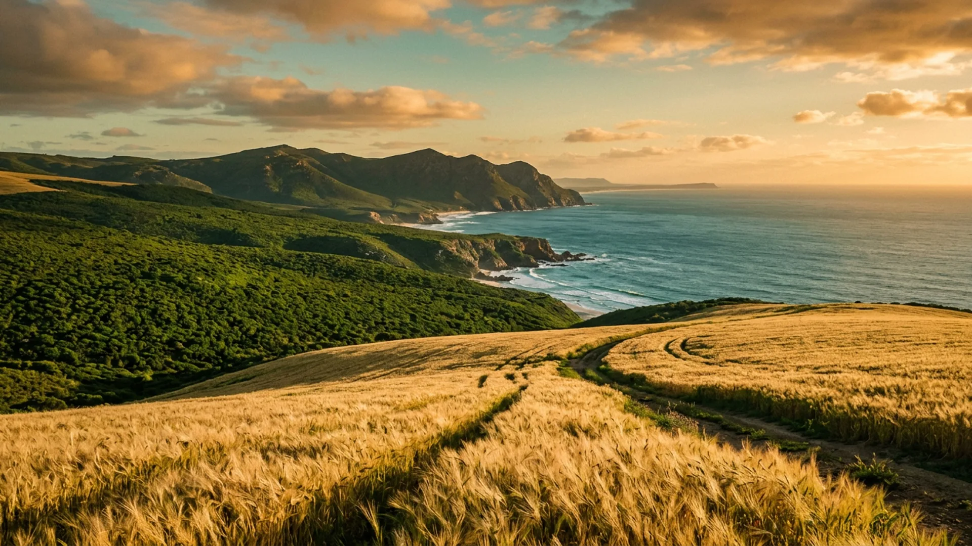 The Overberg landscape at golden hour